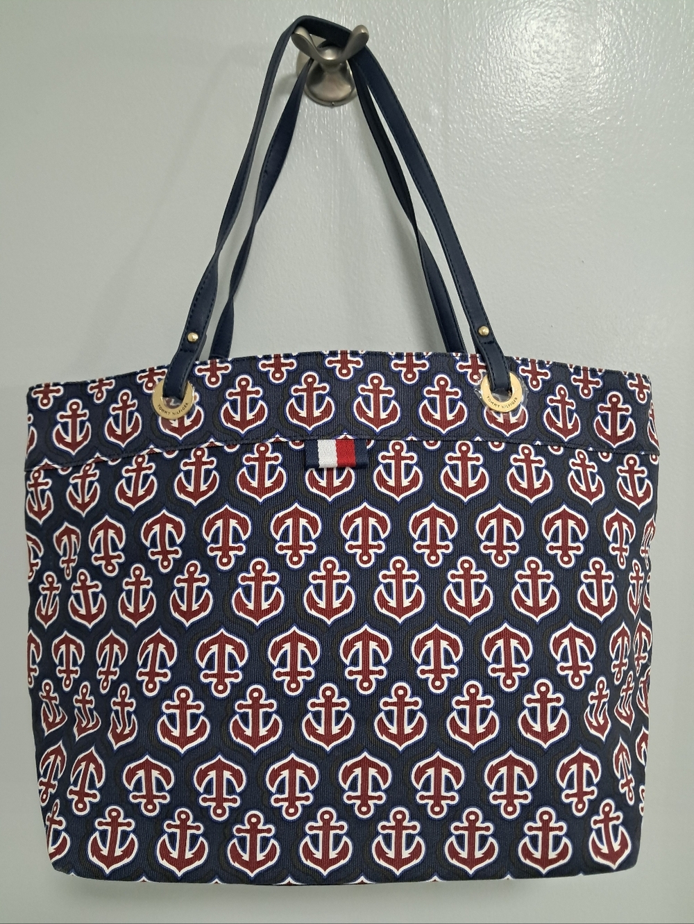 Tommy Hilfiger Navy, Red & White Anchor Pattern Tote